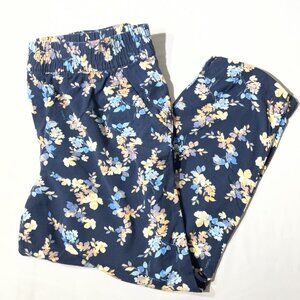 Jessica  Simpson Navy Floral Print Elastic Waist Pants Relaxed Fit Lightweight L